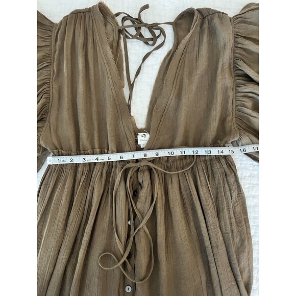 Flawless Deep V Flutter Sleeve Maxi Dress Size Small Brown EUC - Picture 2 of 8